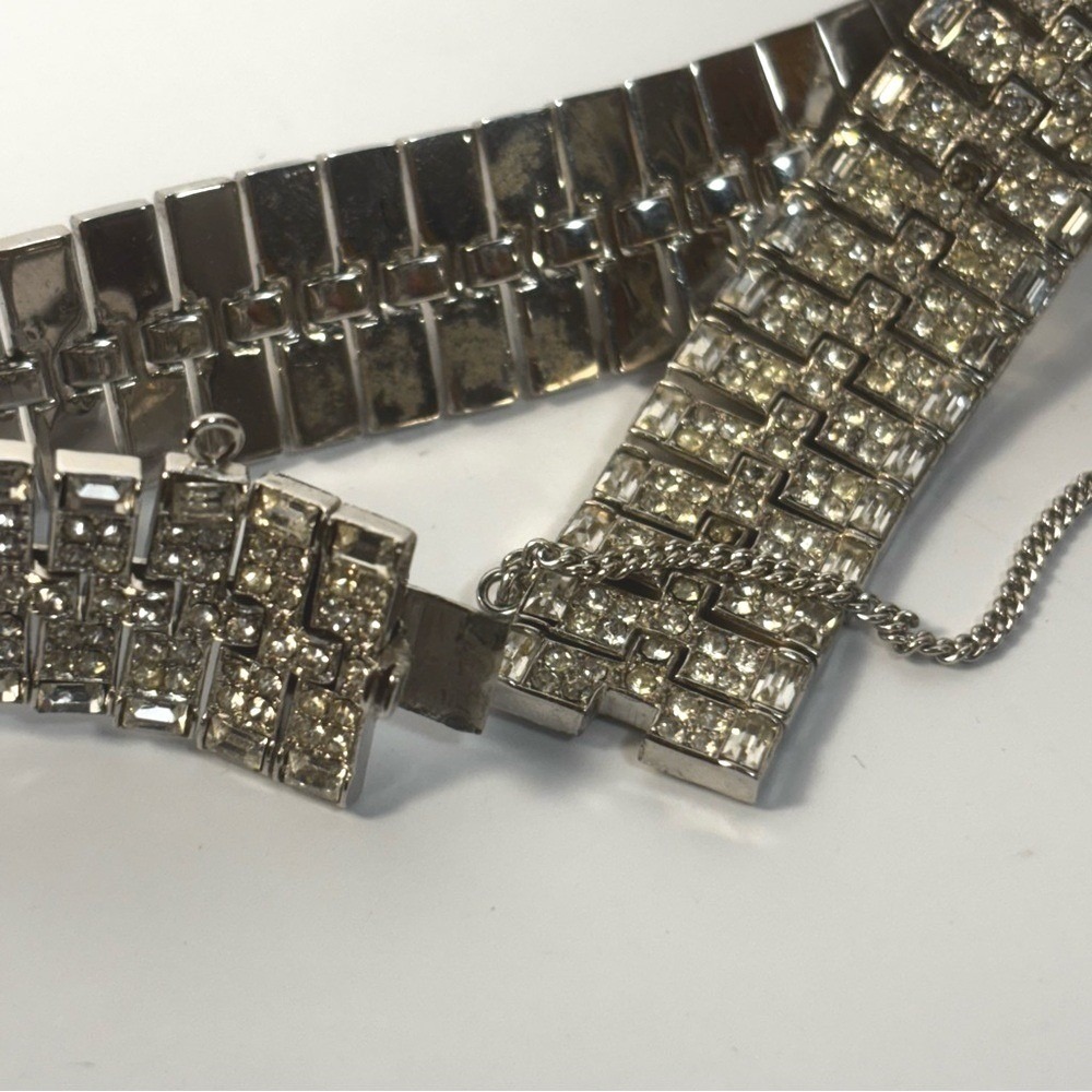 Crown Trifari Alfred Phillipe Silver Tone Rhinestone Bracelet Needs Clasp Repair